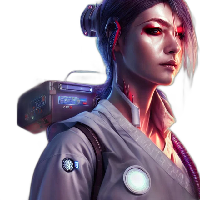 robot, staff, cyberpunk, concept art transparent PNG cut-out