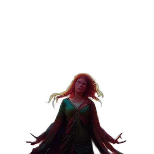dress, creature, staff, hair transparent PNG cut-out