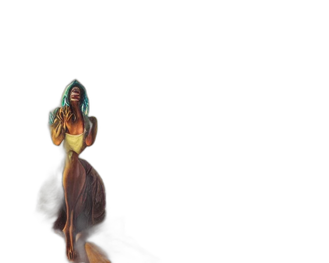 dress, hair, creature, staff transparent PNG cut-out