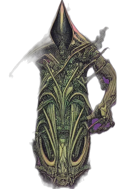 mask, dress, staff, creature transparent PNG cut-out