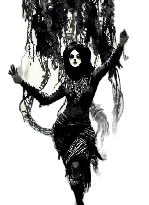 creature, mask, staff, dress transparent PNG cut-out