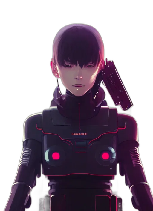 robot, weapon, jacket, cyberpunk transparent PNG cut-out