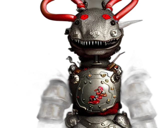 robot, dragon, staff, 3d render transparent PNG cut-out