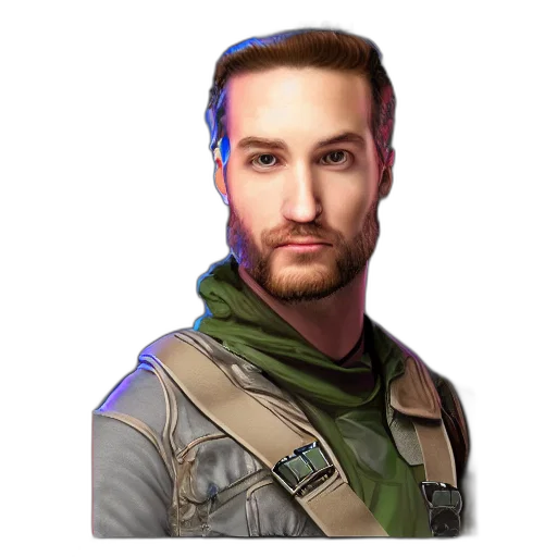 jacket, face, staff, weapon transparent PNG cut-out