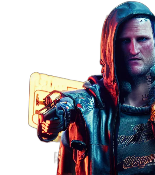 jacket, cyberpunk, concept art, charismatic transparent PNG cut-out