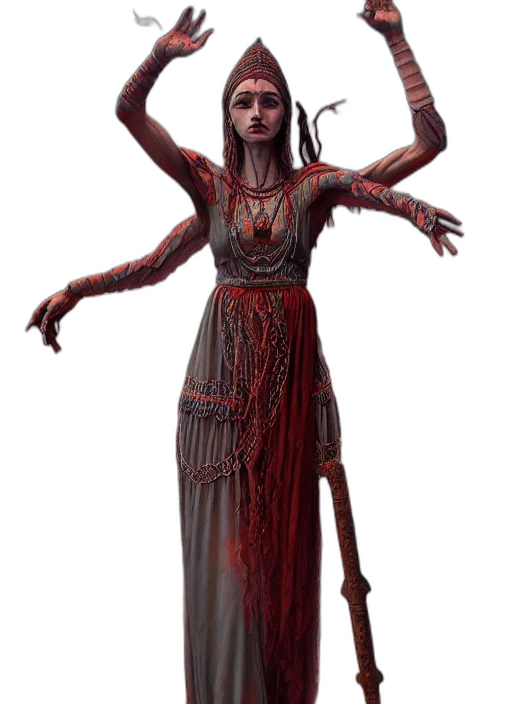 dress, staff, creature, jewelry transparent PNG cut-out