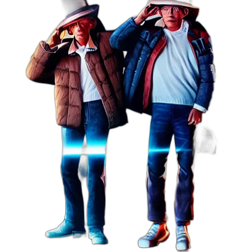 jacket, hat, staff, robot transparent PNG cut-out