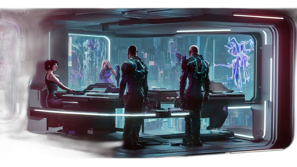 robot, concept art, cyberpunk, vaporwave transparent PNG cut-out