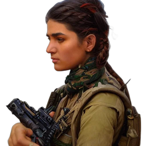weapon, staff, face, jacket transparent PNG cut-out