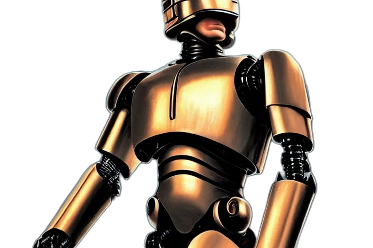 robot, 3d render, concept art, golden transparent PNG cut-out
