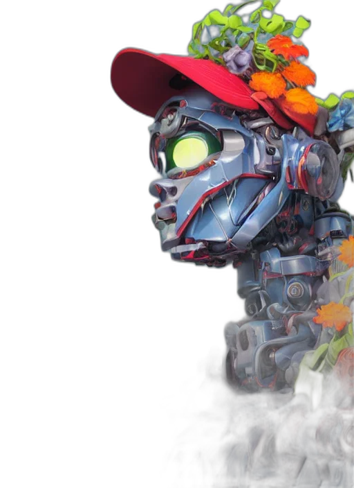 robot, concept art, 3d render, colourful transparent PNG cut-out