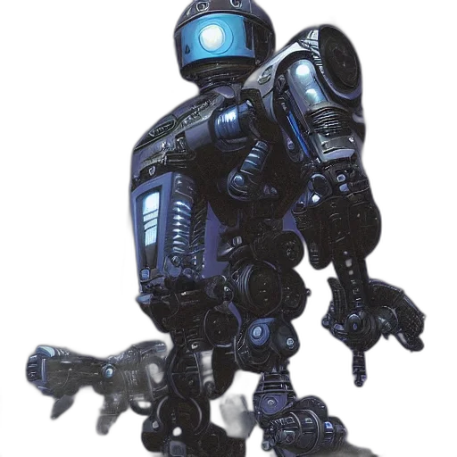 robot, weapon, concept art, 3d render transparent PNG cut-out