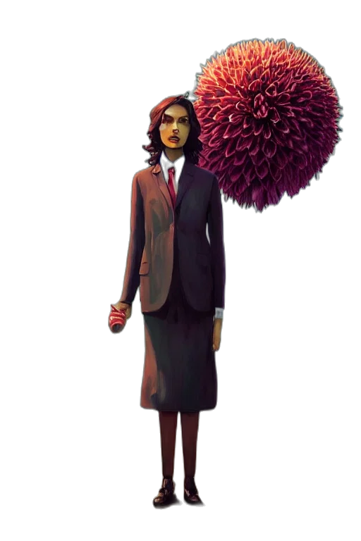staff, umbrella, jacket, hair transparent PNG cut-out