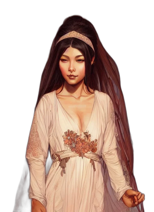 dress, crown, jewelry, staff transparent PNG cut-out