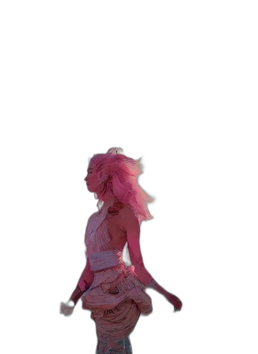 dress, creature, staff, hair transparent PNG cut-out