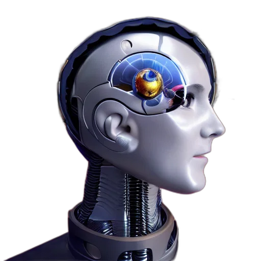 robot, face, 3d render, cyberpunk transparent PNG cut-out
