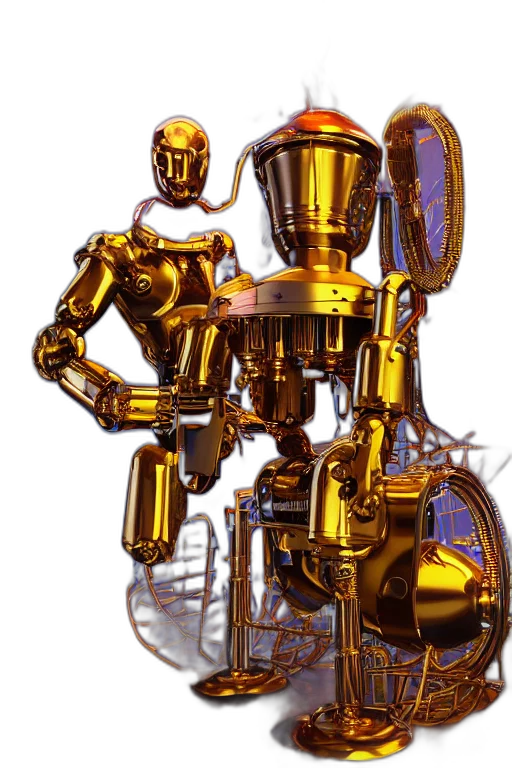 robot, staff, weapon, crown transparent PNG cut-out