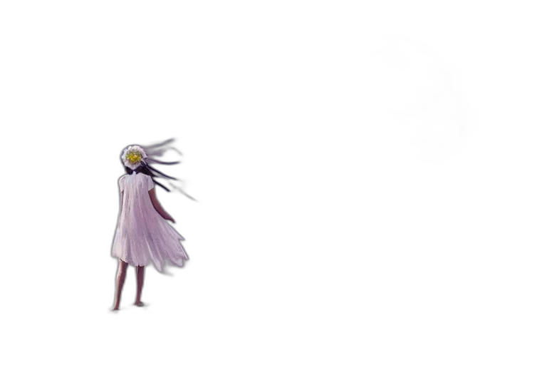 dress, hair, creature, staff transparent PNG cut-out