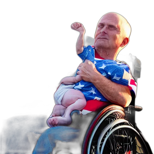 photorealistic, disabled, vet, holding transparent PNG cut-out