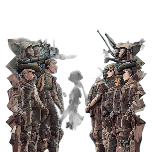 robot, jacket, staff, hat transparent PNG cut-out