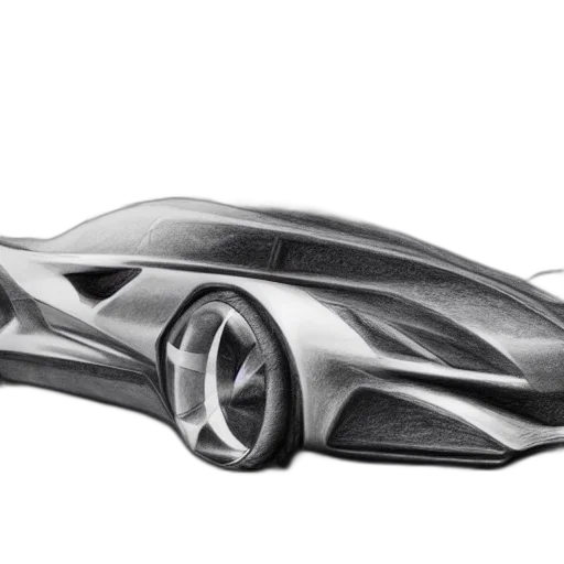 car, pencil sketch, concept art, 3d render transparent PNG cut-out