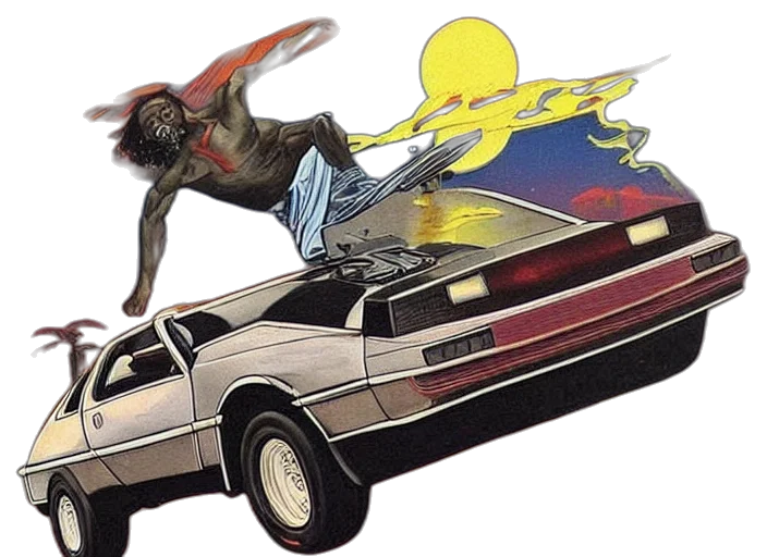 car, concept art, comic book art, vaporwave transparent PNG cut-out