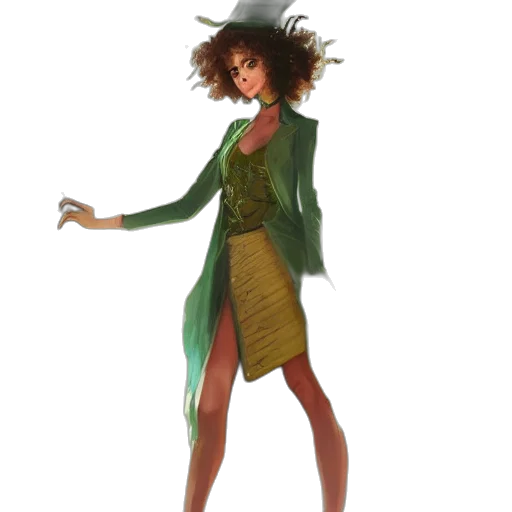 dress, jacket, staff, hair transparent PNG cut-out