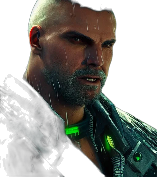 face, weapon, jacket, cyberpunk transparent PNG cut-out
