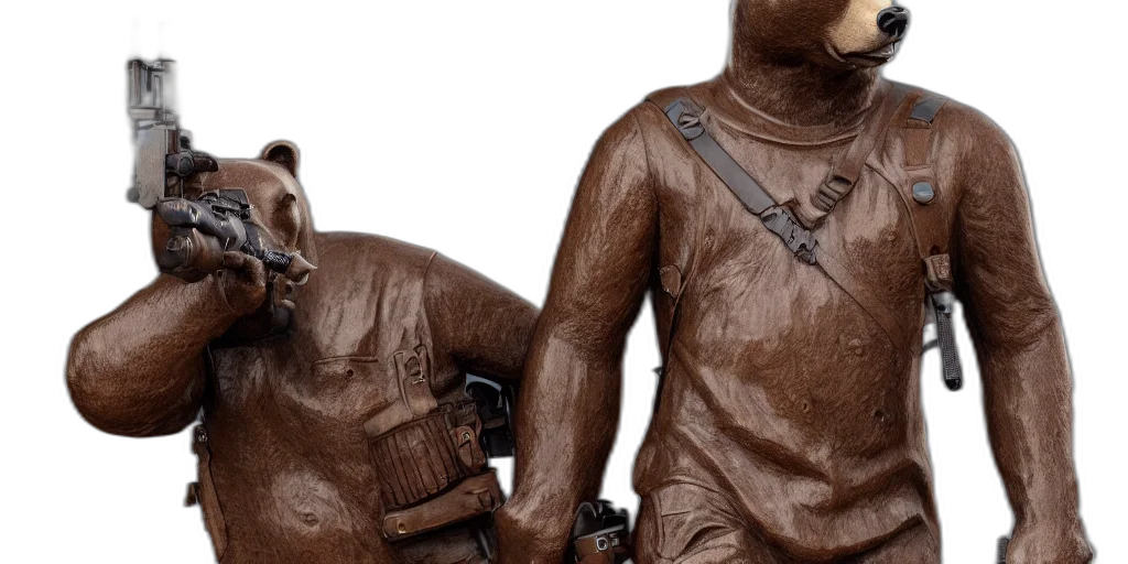 3d render, brown, bear, statue transparent PNG cut-out