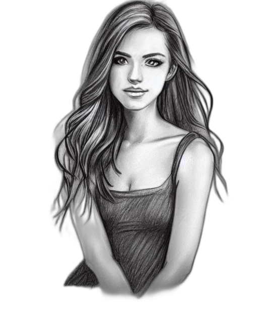 face, dress, hair, pencil sketch transparent PNG cut-out