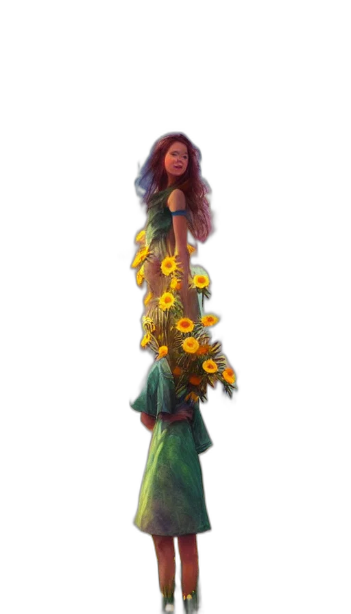 dress, flower, concept art, fantasy art transparent PNG cut-out