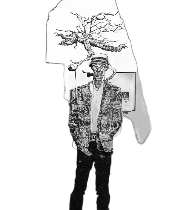 tree, jacket, staff, hat transparent PNG cut-out