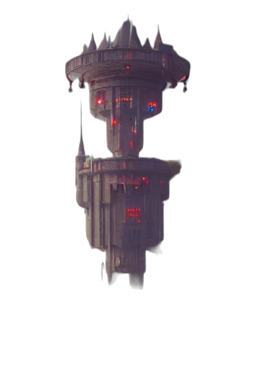 robot, building, weapon, crown transparent PNG cut-out