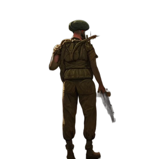 weapon, staff, jacket, hat transparent PNG cut-out
