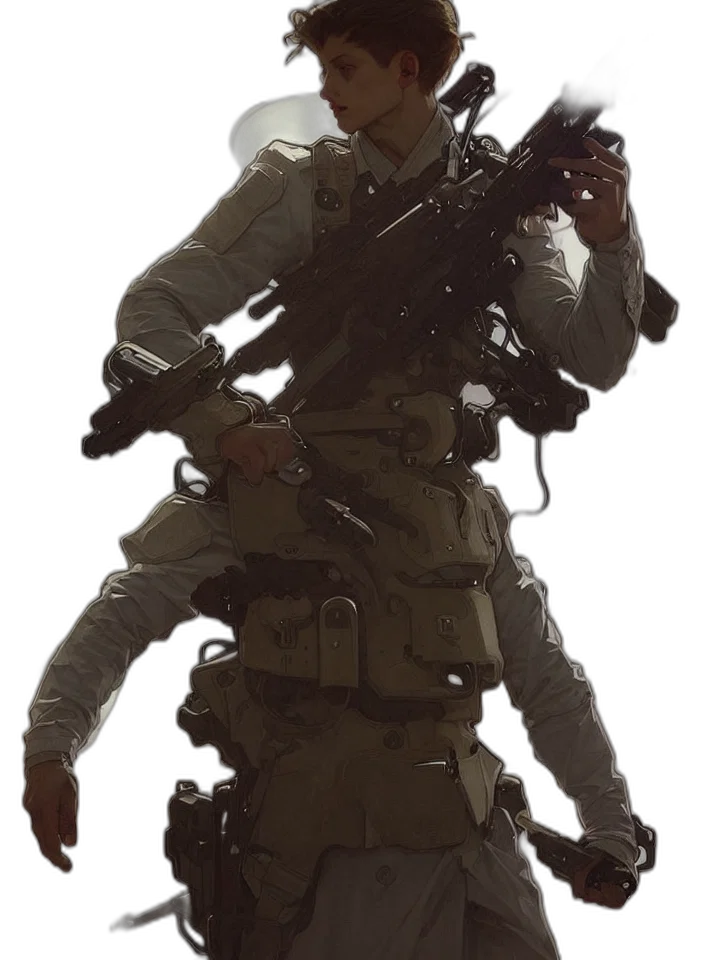 weapon, jacket, staff, face transparent PNG cut-out