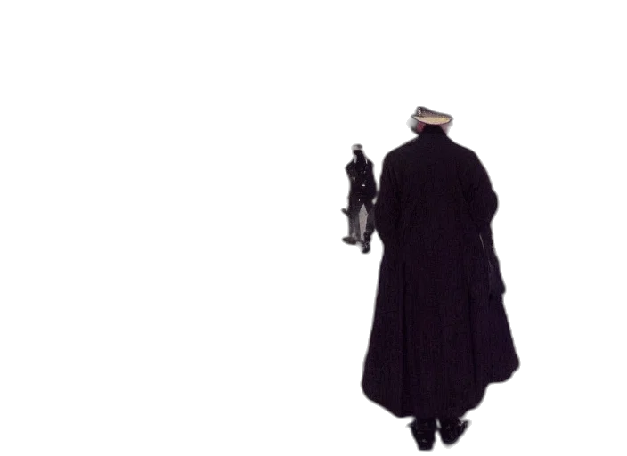 weapon, jacket, staff, hat transparent PNG cut-out