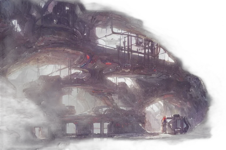 robot, building, concept art, watercolor transparent PNG cut-out