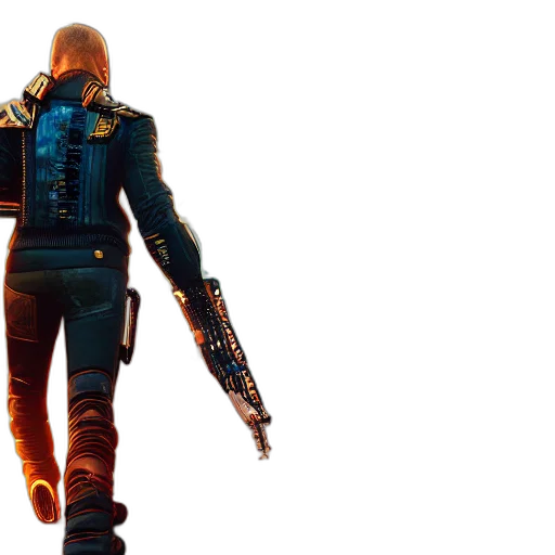 jacket, weapon, concept art, cyberpunk transparent PNG cut-out
