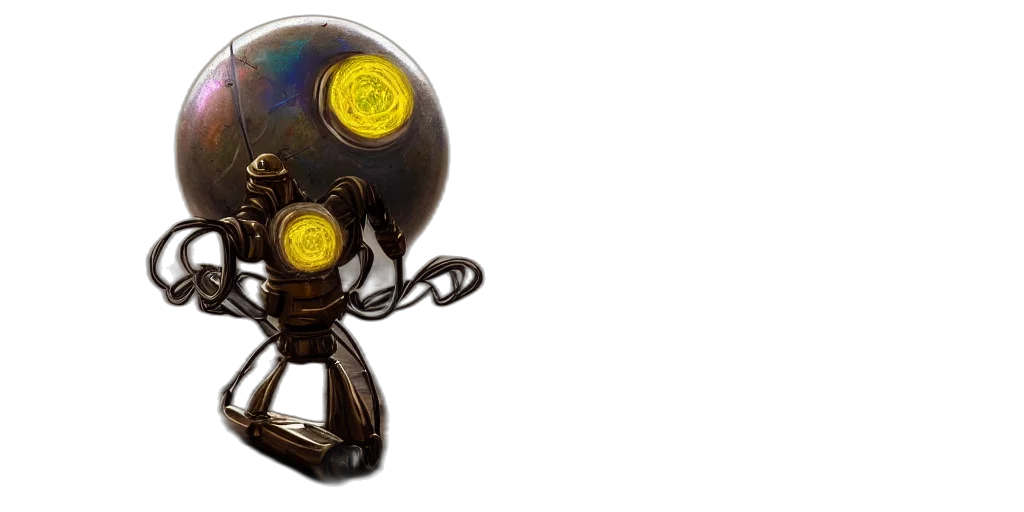 robot, concept art, 3d render, tarnished transparent PNG cut-out