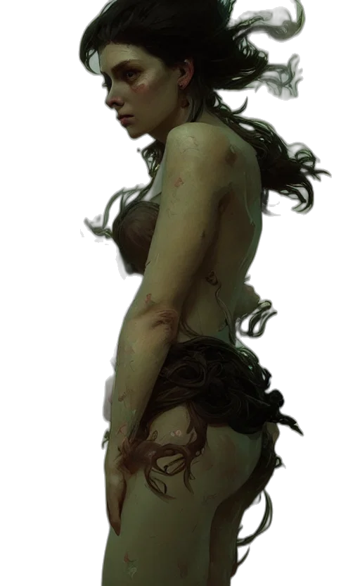 dress, creature, staff, concept art transparent PNG cut-out