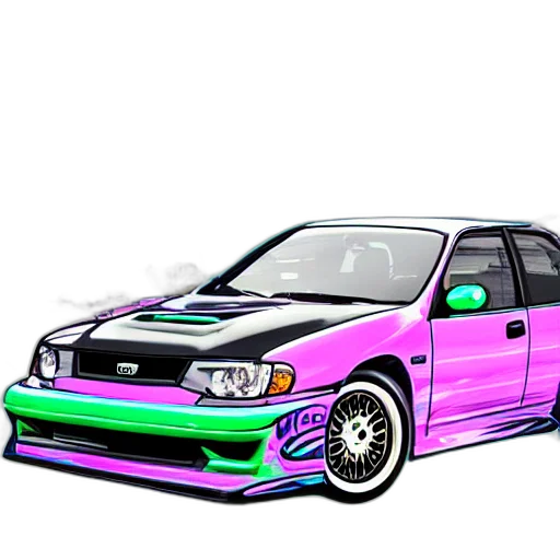 car, weapon, vaporwave, photorealistic transparent PNG cut-out
