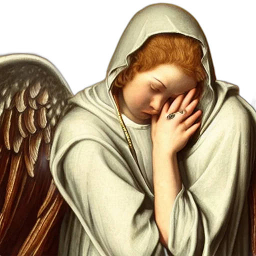 photorealistic, hooded, angel, praying transparent PNG cut-out