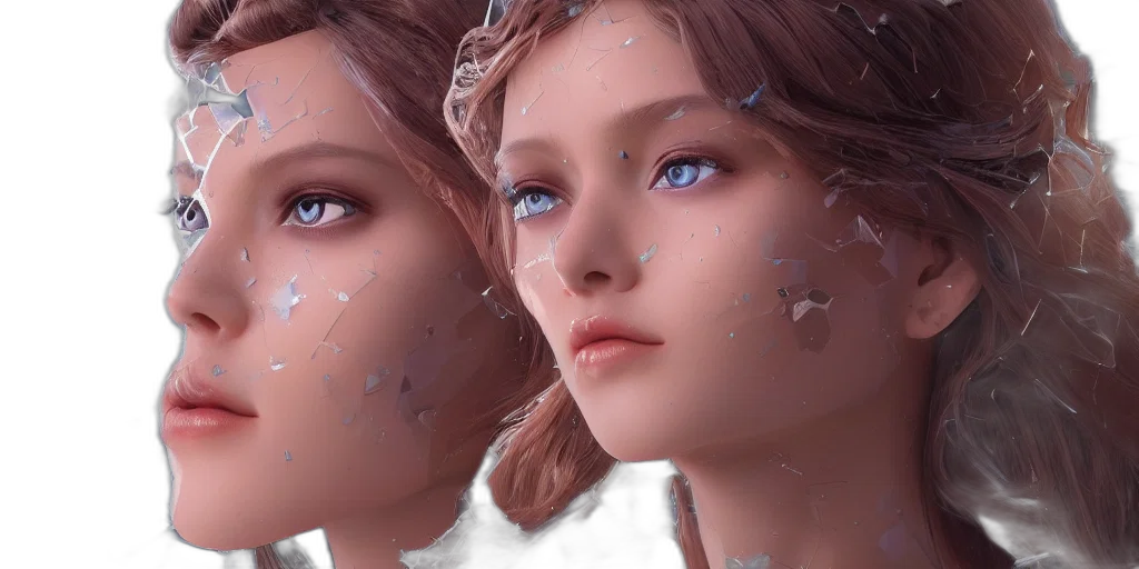 face, 3d render, concept art, photorealistic transparent PNG cut-out