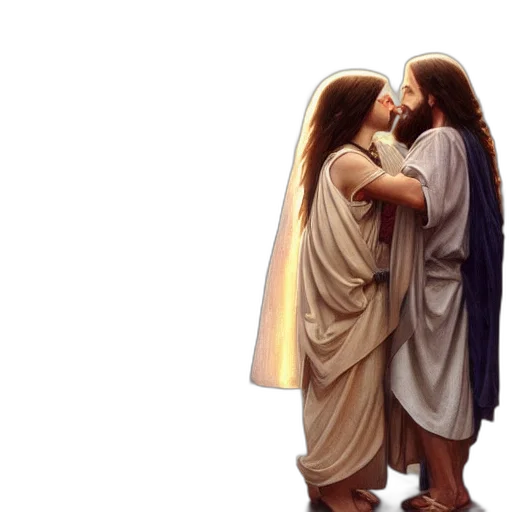 photorealistic, concept art, jesus, kissing transparent PNG cut-out