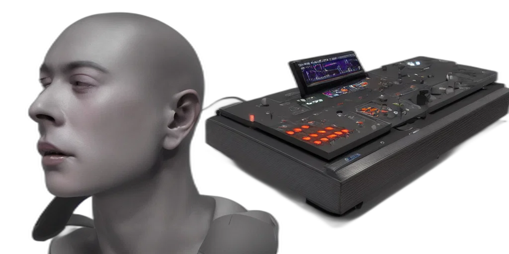robot, face, cyberpunk, vaporwave transparent PNG cut-out