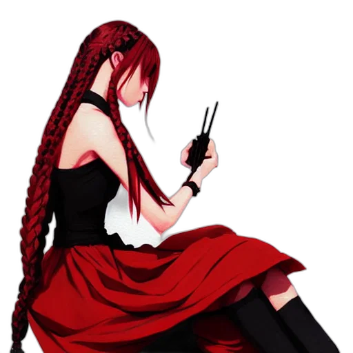 hair, staff, dress, weapon transparent PNG cut-out