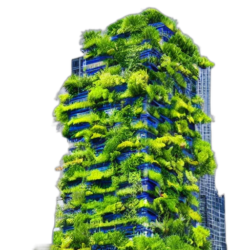 building, tree, 3d render, photorealistic transparent PNG cut-out