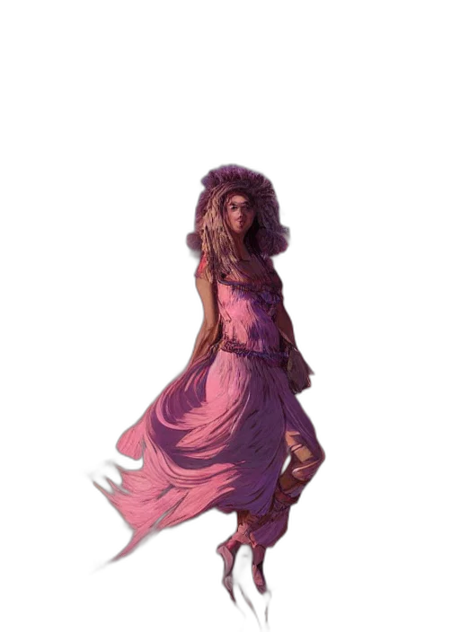 dress, creature, staff, hair transparent PNG cut-out