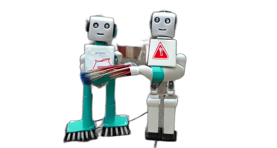 robot, 3d render, dressed, cleaning transparent PNG cut-out