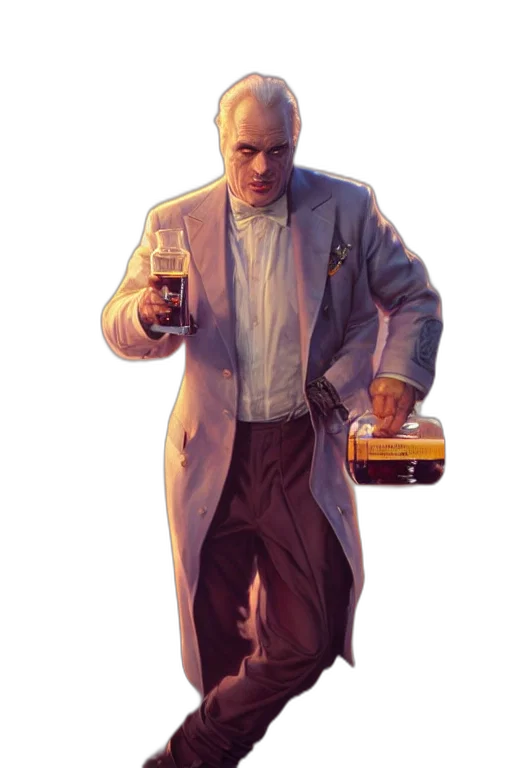 jacket, bottle, staff, face transparent PNG cut-out